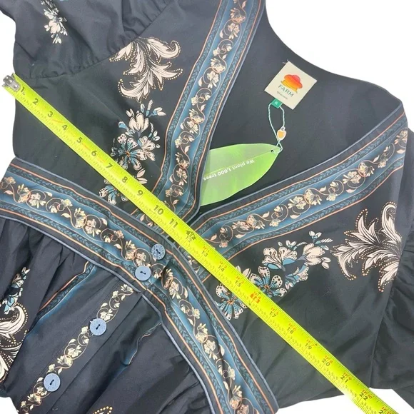 NWT FARM Rio Bloom Tapestry Black Plunge Bishop Sleeve Maxi Dress - Picture 9 of 11